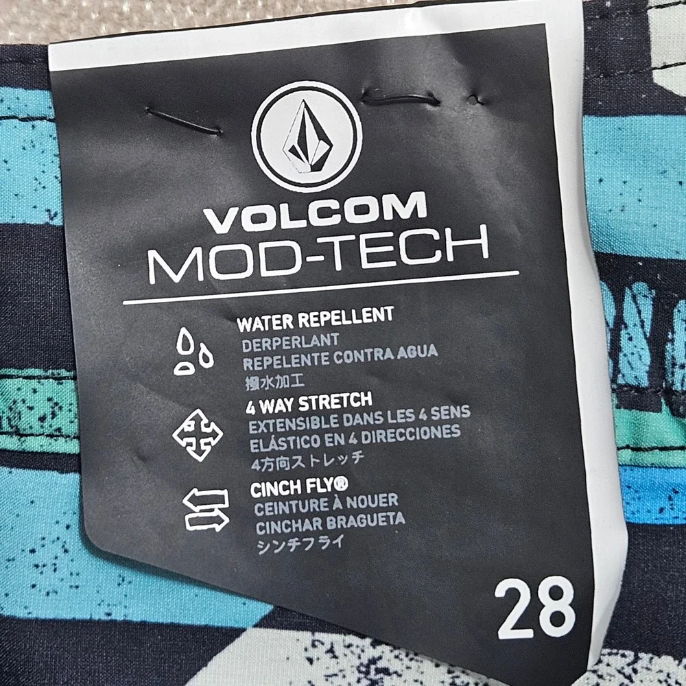 Volcom Mod-Tech Board Shorts Mens 28 Mod Stone Stripe Blue Teal‎ C0812232 NEW
